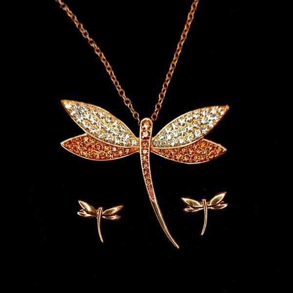 Dije y aretes libélula 14K-15