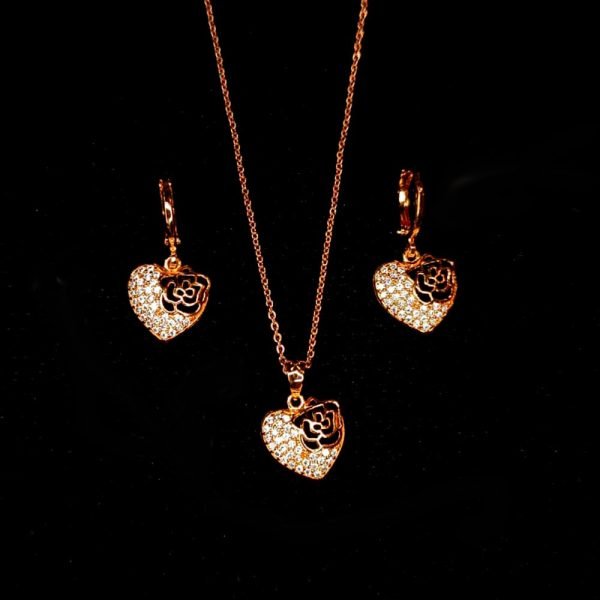 Dije y Aretes corazón y rosa 14K-20