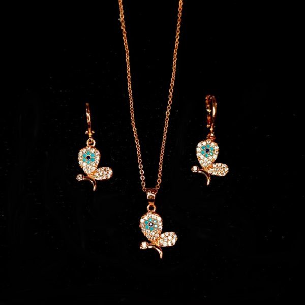 Dije y aretes mariposa con ojo turco 14K-22