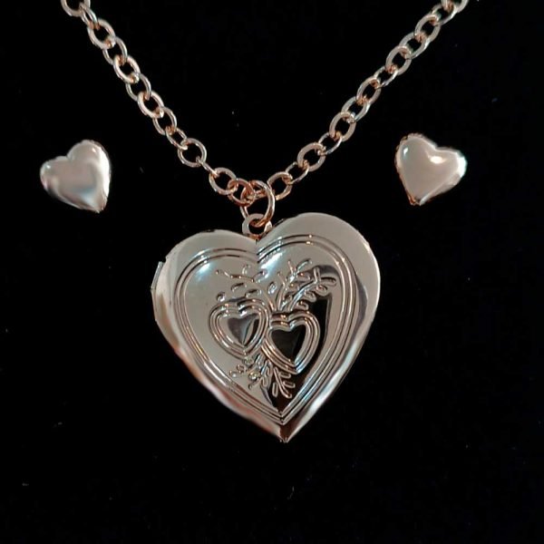 Dije y aretes corazón camafeo 14K-25