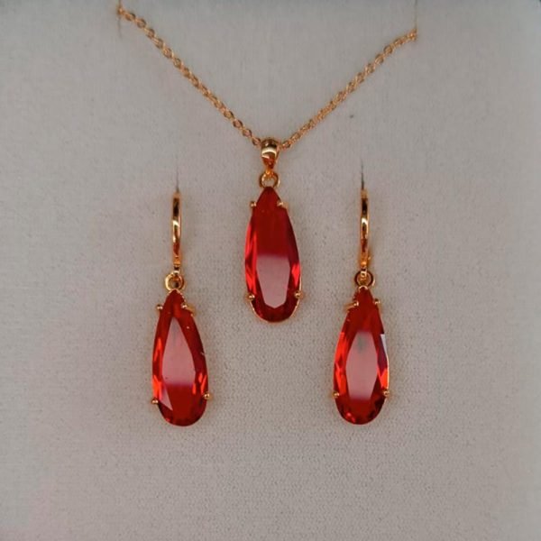 Dije y aretes gota roja 14K-3
