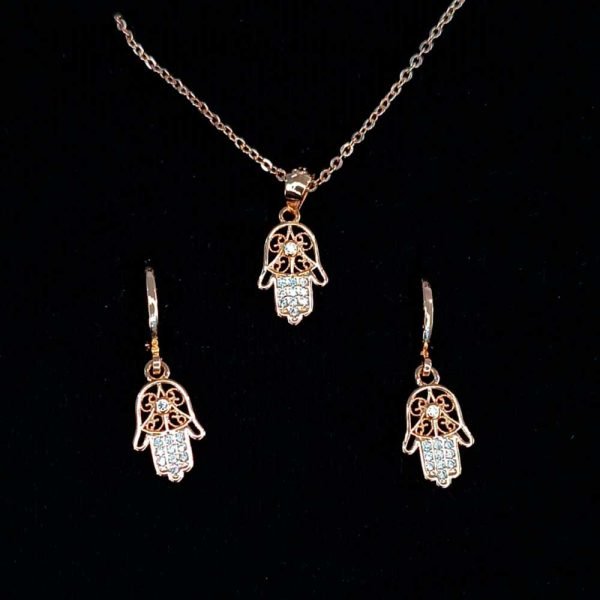 Dije y aretes Mano de Fátima 14K-32