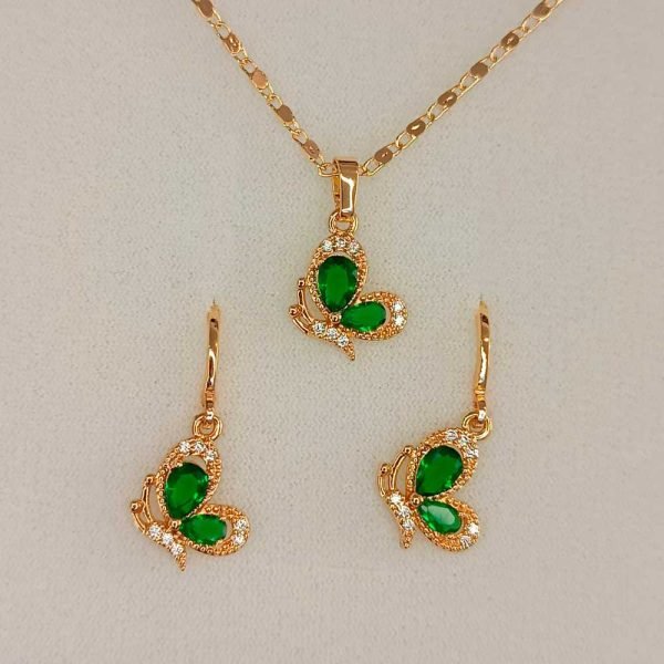 Dije y aretes mariposa verde 14K-33