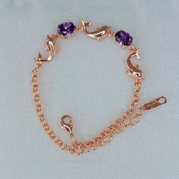 Pulsera delfín piedra morada 14K-34