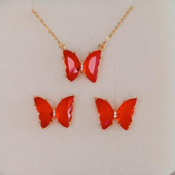 Dije y aretes mariposa roja 14K-4