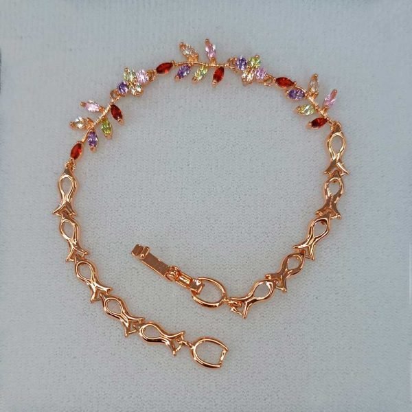 Pulsera hojitas de zirconias colores 14K-44