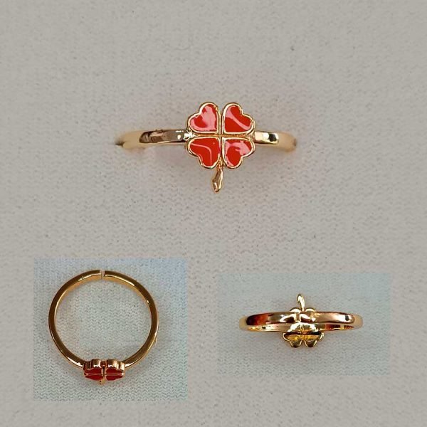 Anillo de trébol rojo 18K-64