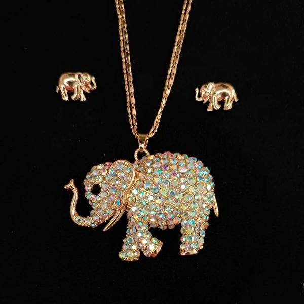 Dije y aretes elefante zirconias tornasol 14K-8
